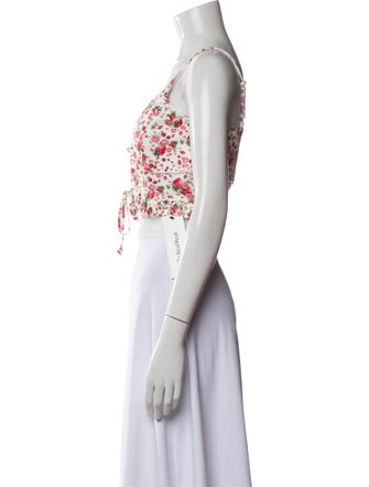 LoveShackFancy Floral Print V-Neck Crop Top