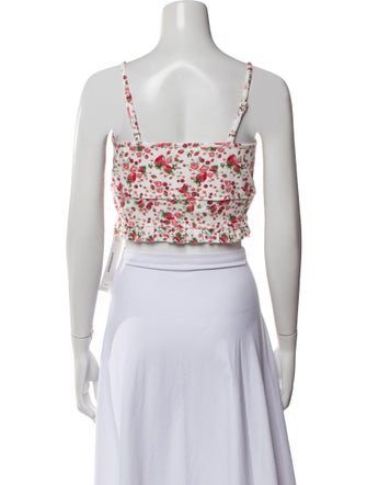 LoveShackFancy Floral Print V-Neck Crop Top