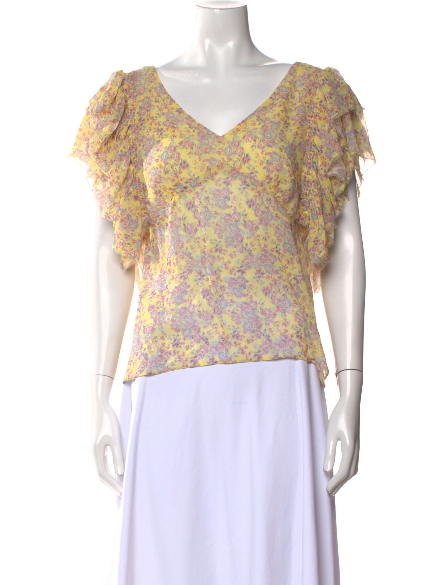 LoveShackFancy Floral Print V-Neck Blouse