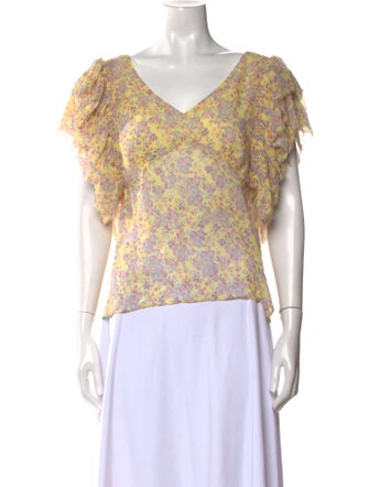 LoveShackFancy Floral Print V-Neck Blouse