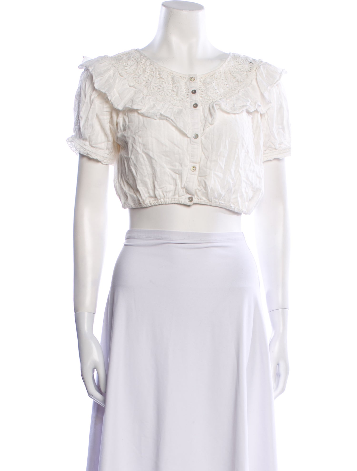 LoveShackFancy Off-The-Shoulder Short Sleeve Crop Top