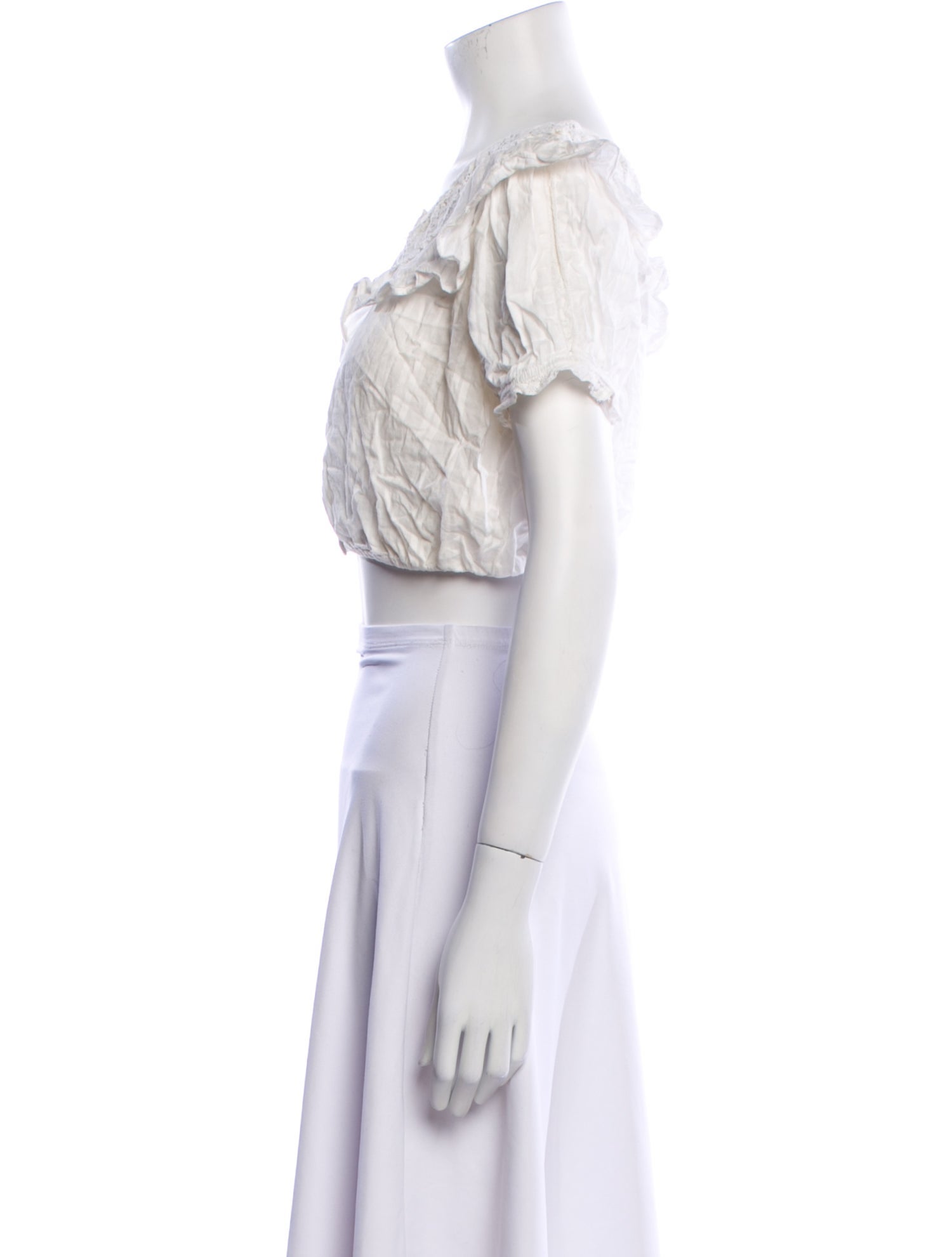 LoveShackFancy Off-The-Shoulder Short Sleeve Crop Top