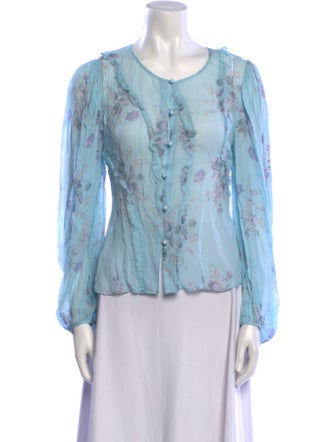 LoveShackFancy Floral Print Scoop Neck Top