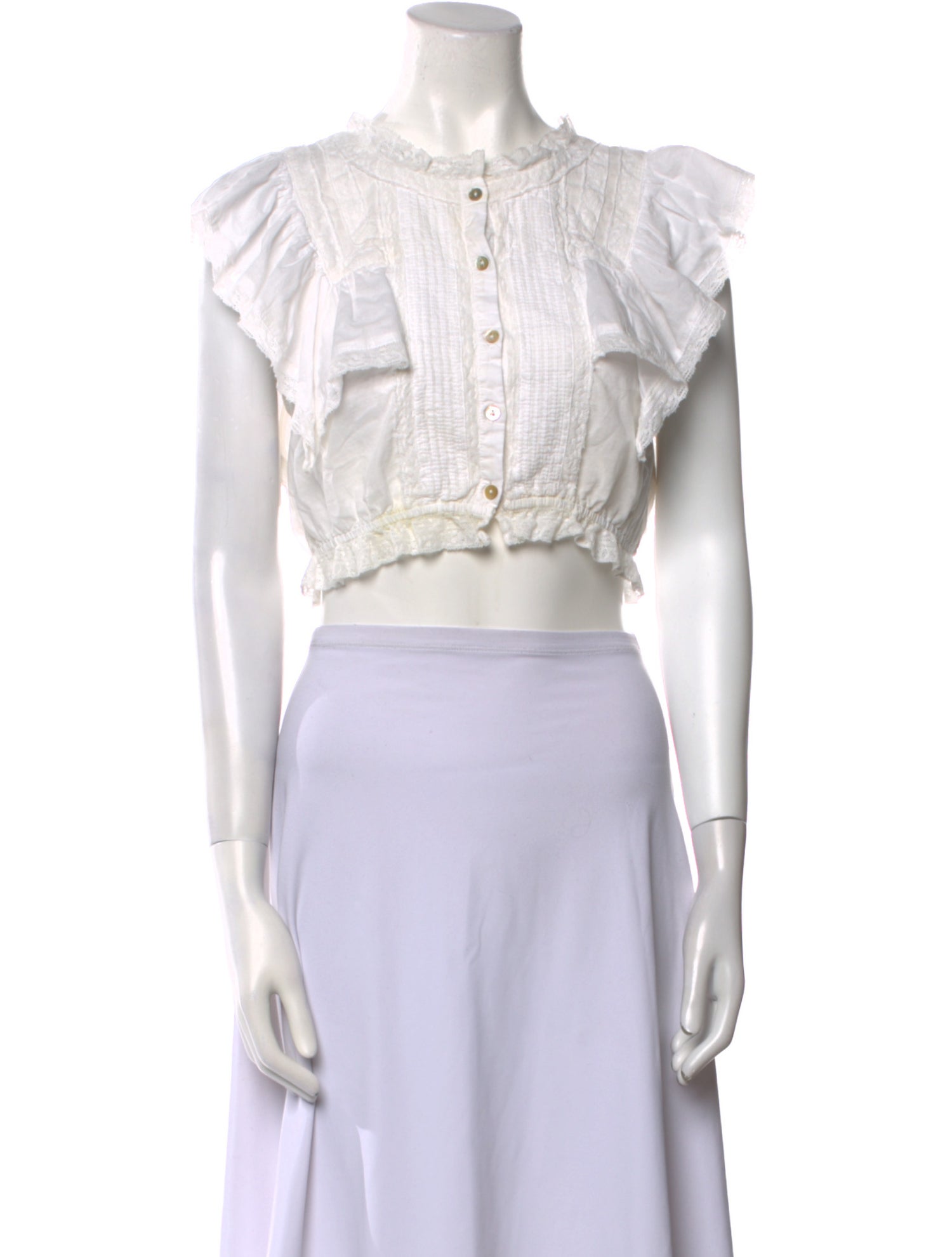 LoveShackFancy Crew Neck Short Sleeve Crop Top