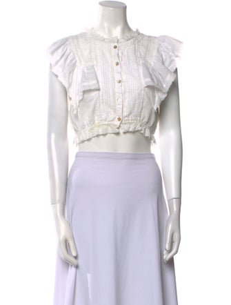 LoveShackFancy Crew Neck Short Sleeve Crop Top