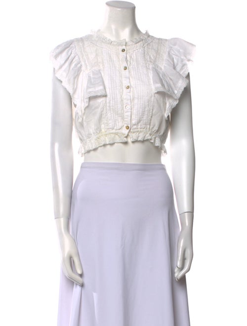 LoveShackFancy Crew Neck Short Sleeve Crop Top