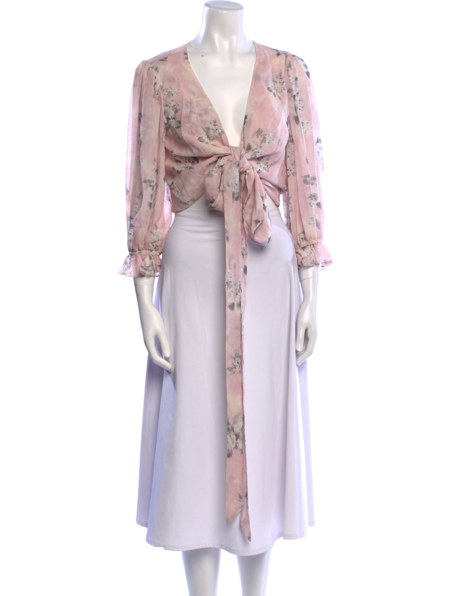 LoveShackFancy Floral Print V-Neck Crop Top