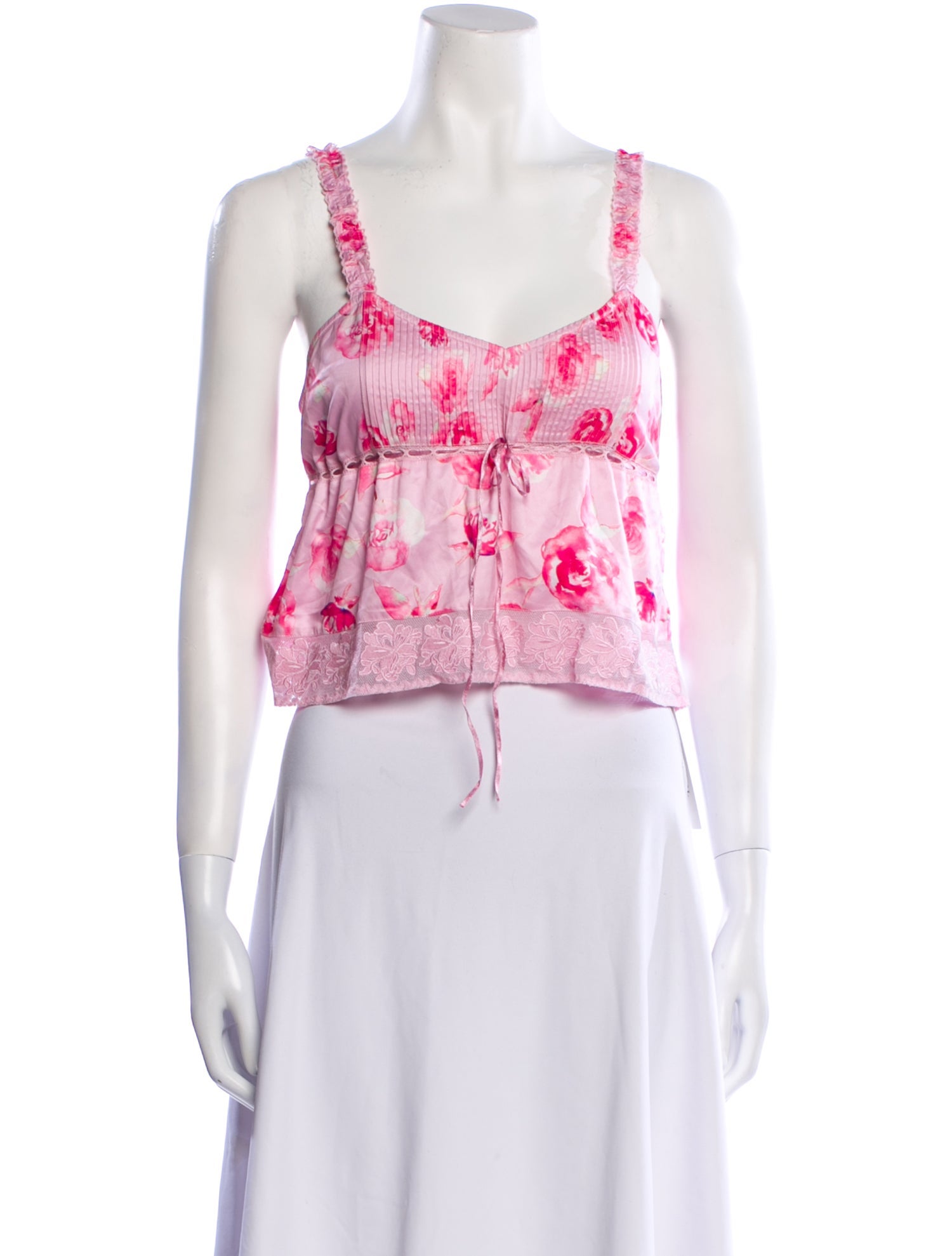 LoveShackFancy Floral Print Scoop Neck Crop Top