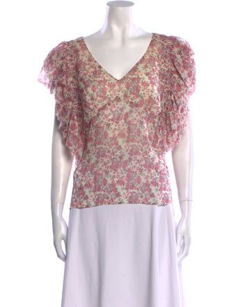 LoveShackFancy Floral Print V-Neck Blouse