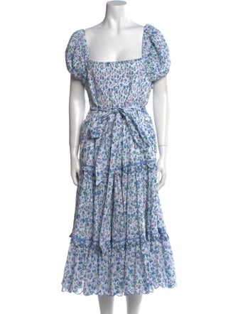 LoveShackFancy Floral Print Midi Length Dress