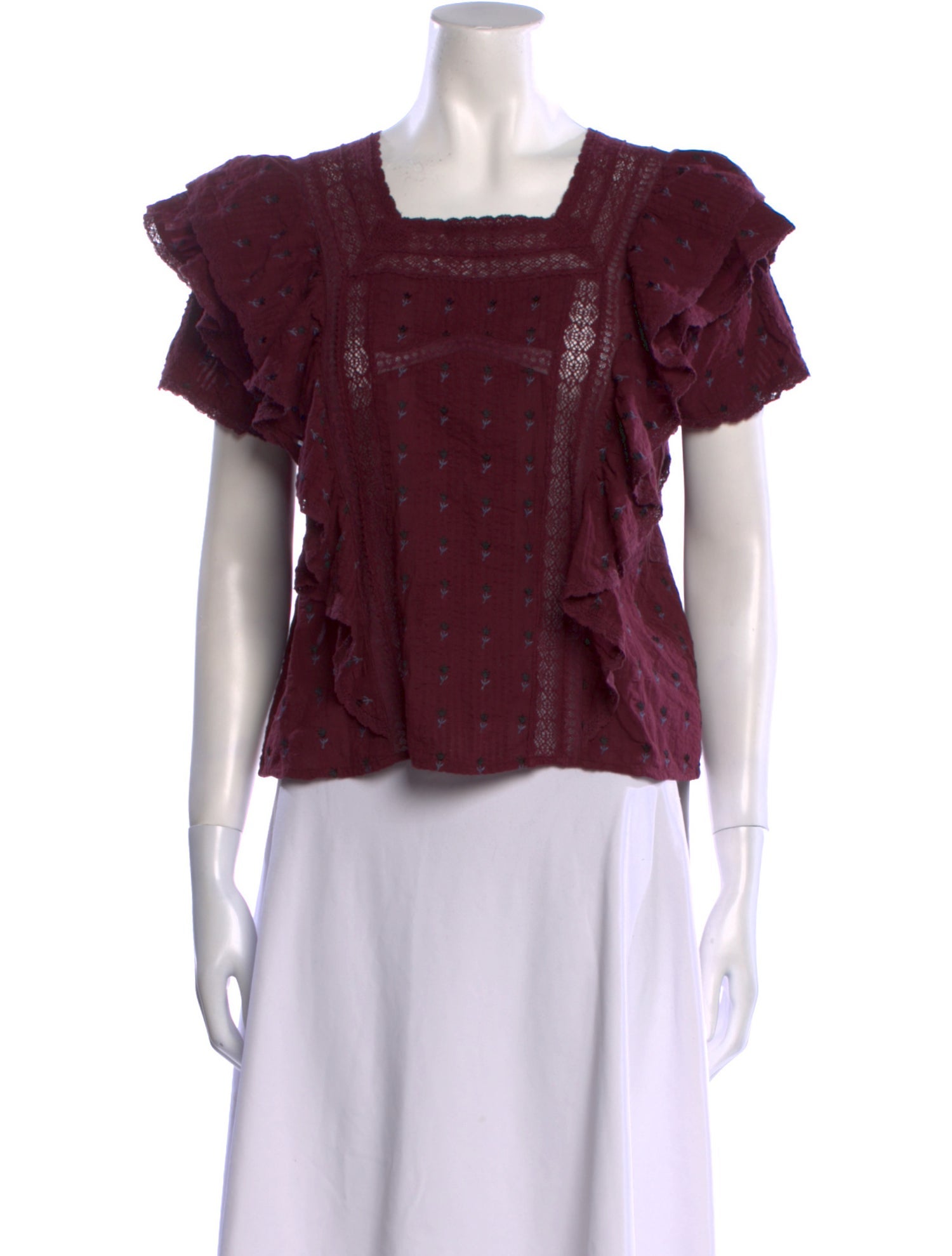 LoveShackFancy Square Neckline Short Sleeve Crop Top