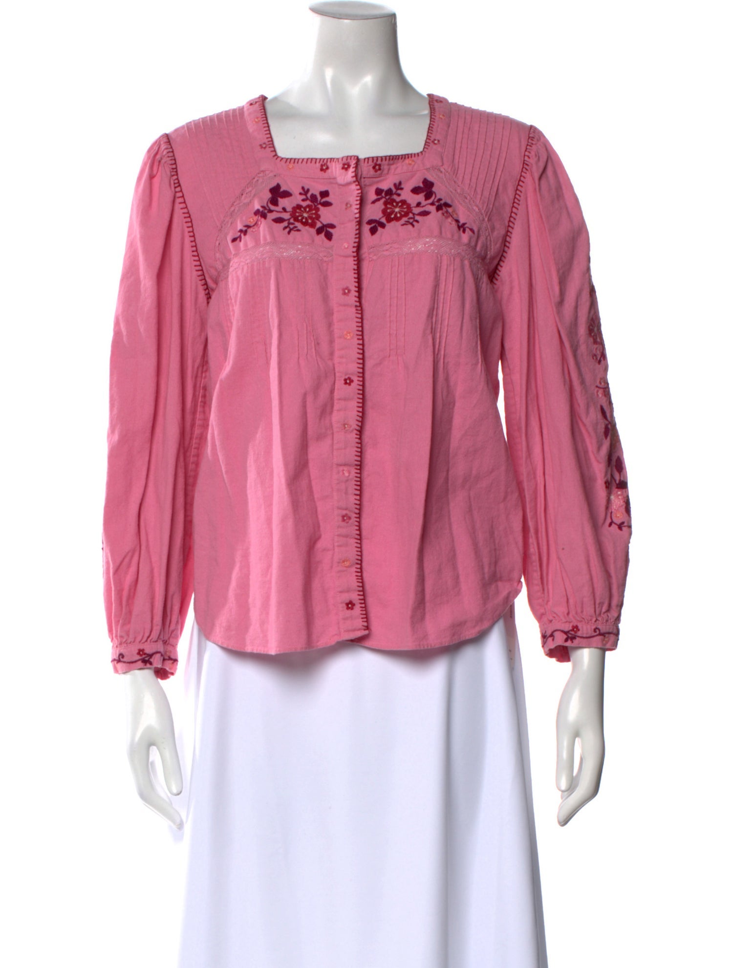 LoveShackFancy Square Neckline Three-Quarter Sleeve Blouse