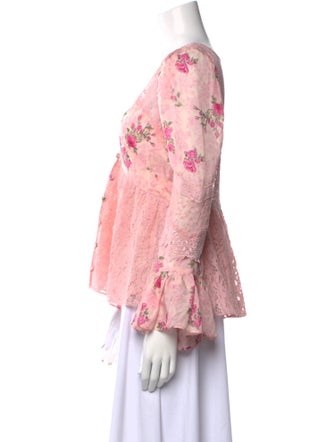 LoveShackFancy Floral Print V-Neck Blouse