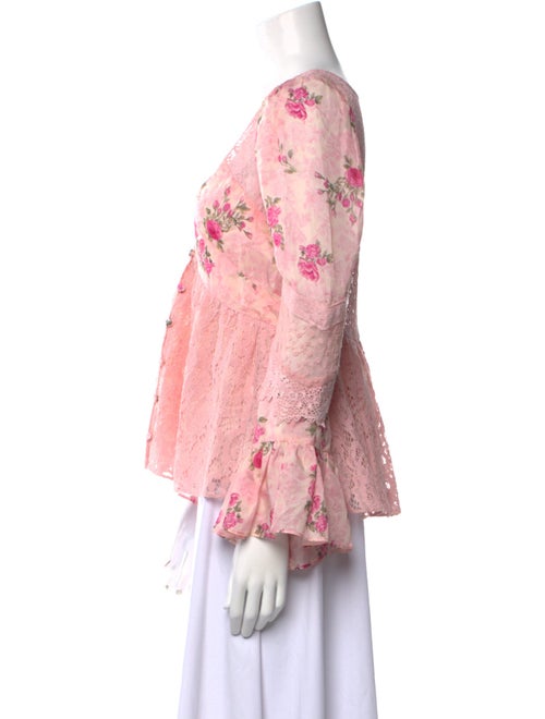 LoveShackFancy Floral Print V-Neck Blouse