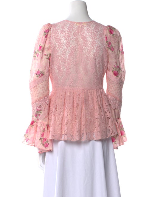 LoveShackFancy Floral Print V-Neck Blouse