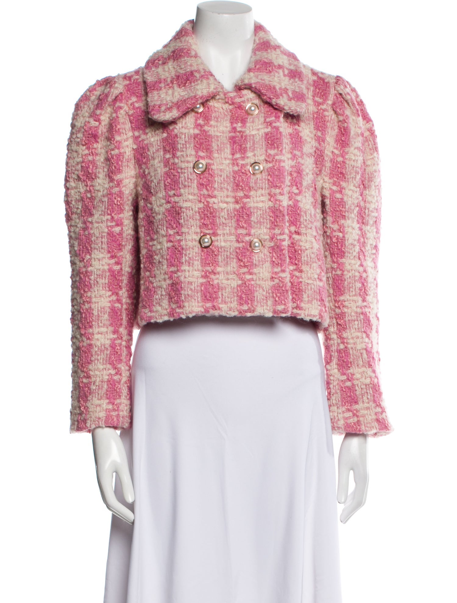 LoveShackFancy Wool Plaid Print Evening Jacket