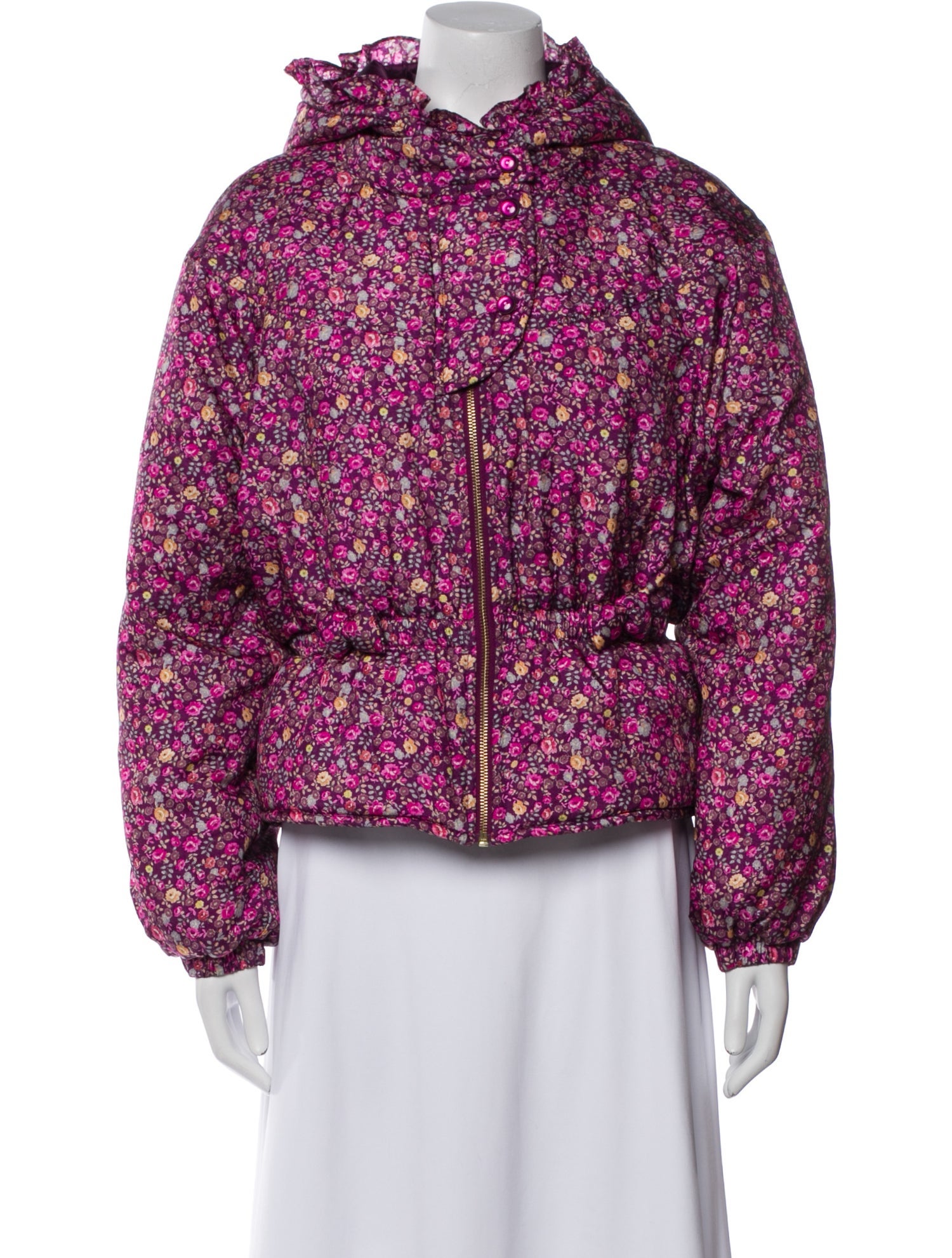 LoveShackFancy Nylon Floral Print Faux Fur Jacket