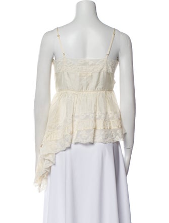 LoveShackFancy Silk Square Neckline Crop Top