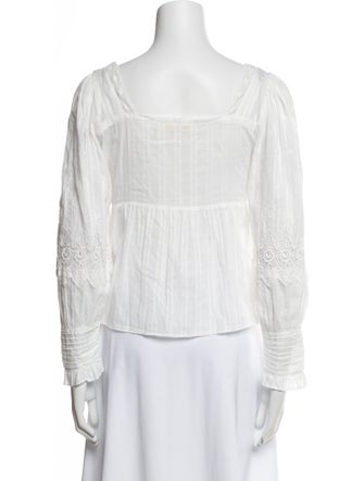 LoveShackFancy Square Neckline Three-Quarter Sleeve Button-Up Top