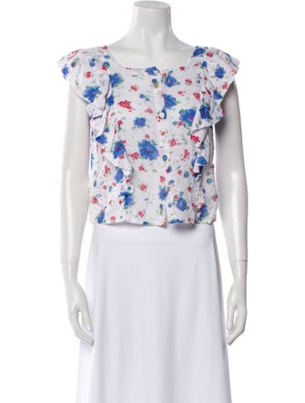 LoveShackFancy Floral Print Bateau Neckline Crop Top