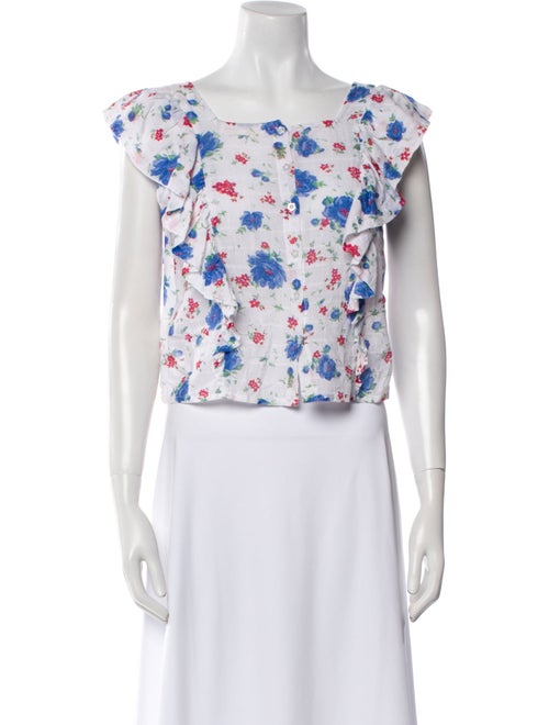 LoveShackFancy Floral Print Bateau Neckline Crop Top