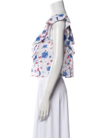 LoveShackFancy Floral Print Bateau Neckline Crop Top