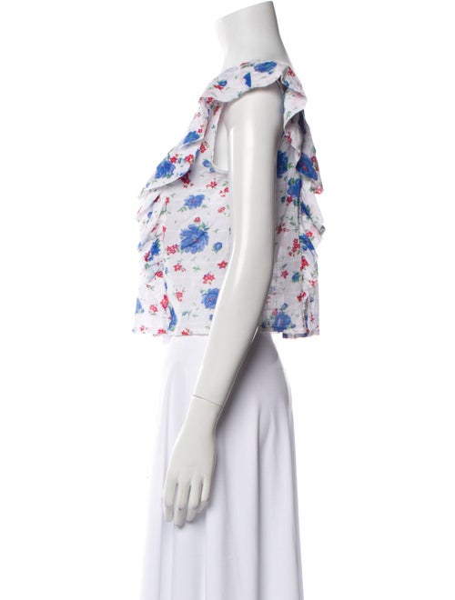 LoveShackFancy Floral Print Bateau Neckline Crop Top