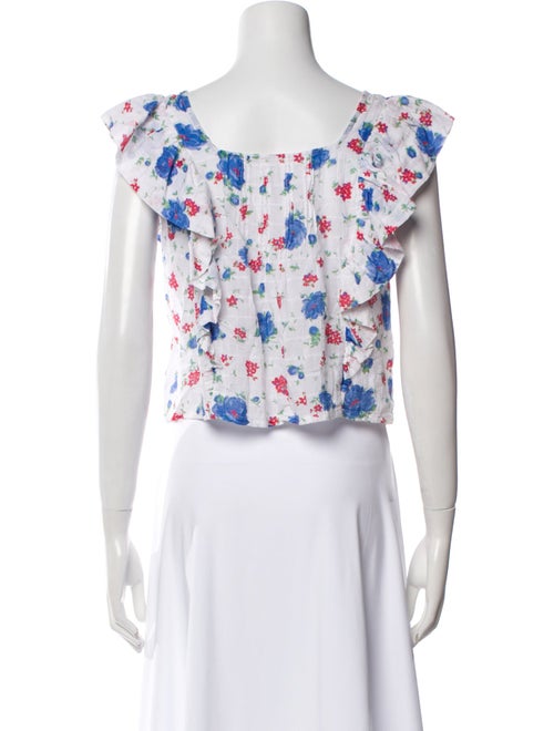 LoveShackFancy Floral Print Bateau Neckline Crop Top