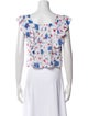 LoveShackFancy Floral Print Bateau Neckline Crop Top