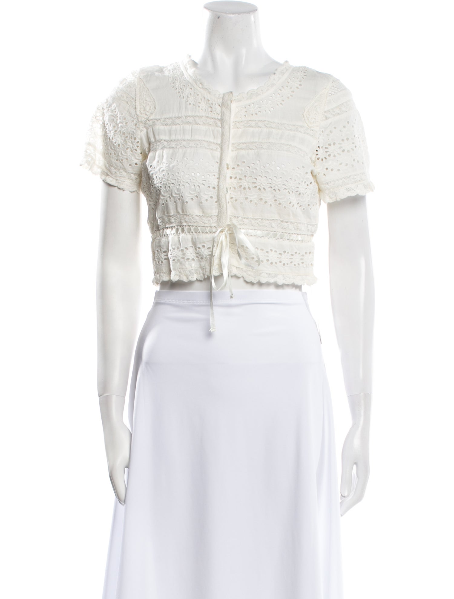 LoveShackFancy V-Neck Short Sleeve Crop Top