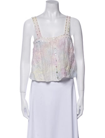 LoveShackFancy Silk Floral Print Crop Top