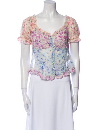 LoveShackFancy Silk Floral Print Crop Top