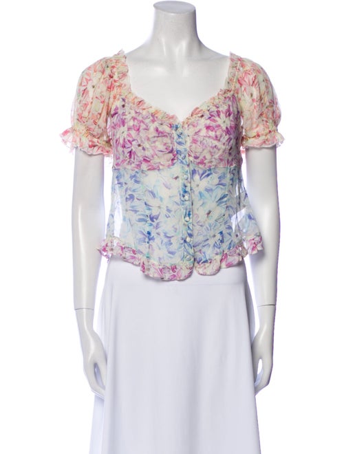 LoveShackFancy Silk Floral Print Crop Top