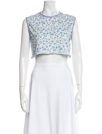 LoveShackFancy Floral Print Crew Neck Crop Top