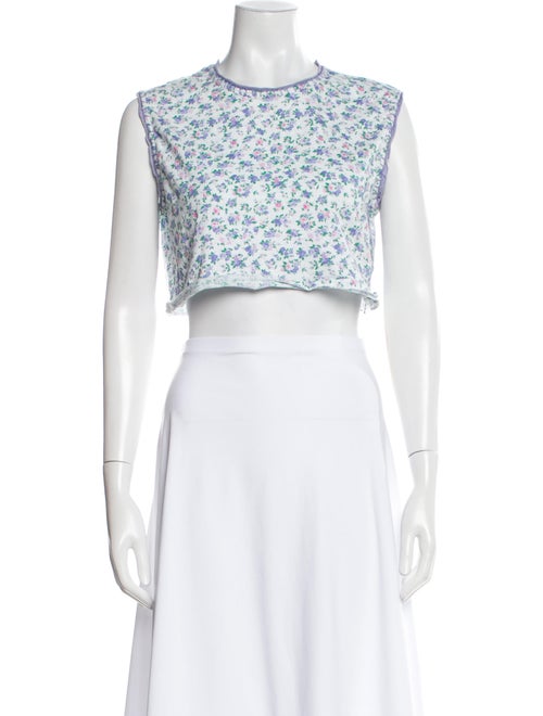 LoveShackFancy Floral Print Crew Neck Crop Top