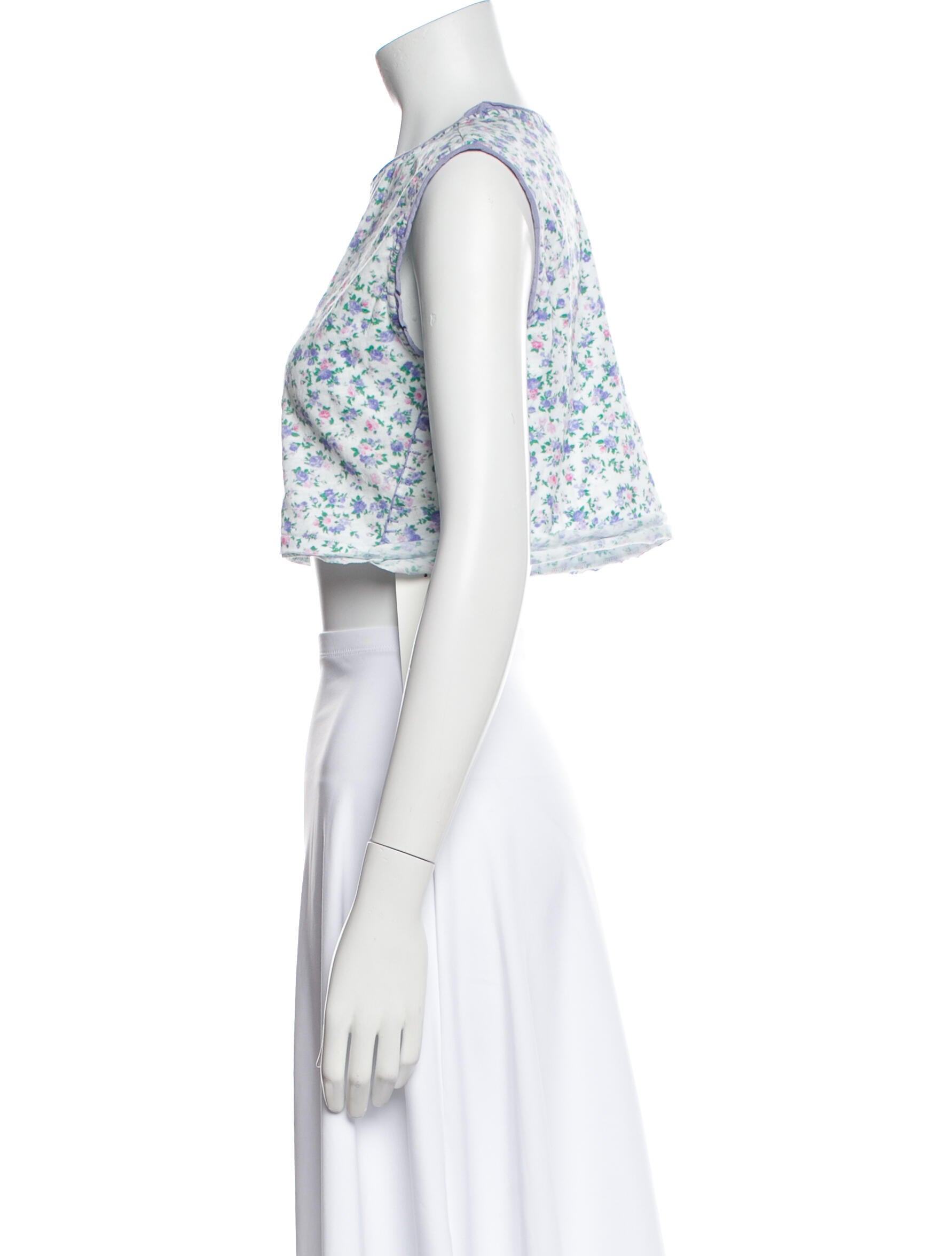 LoveShackFancy Floral Print Crew Neck Crop Top