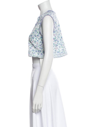 LoveShackFancy Floral Print Crew Neck Crop Top