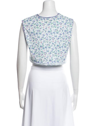 LoveShackFancy Floral Print Crew Neck Crop Top