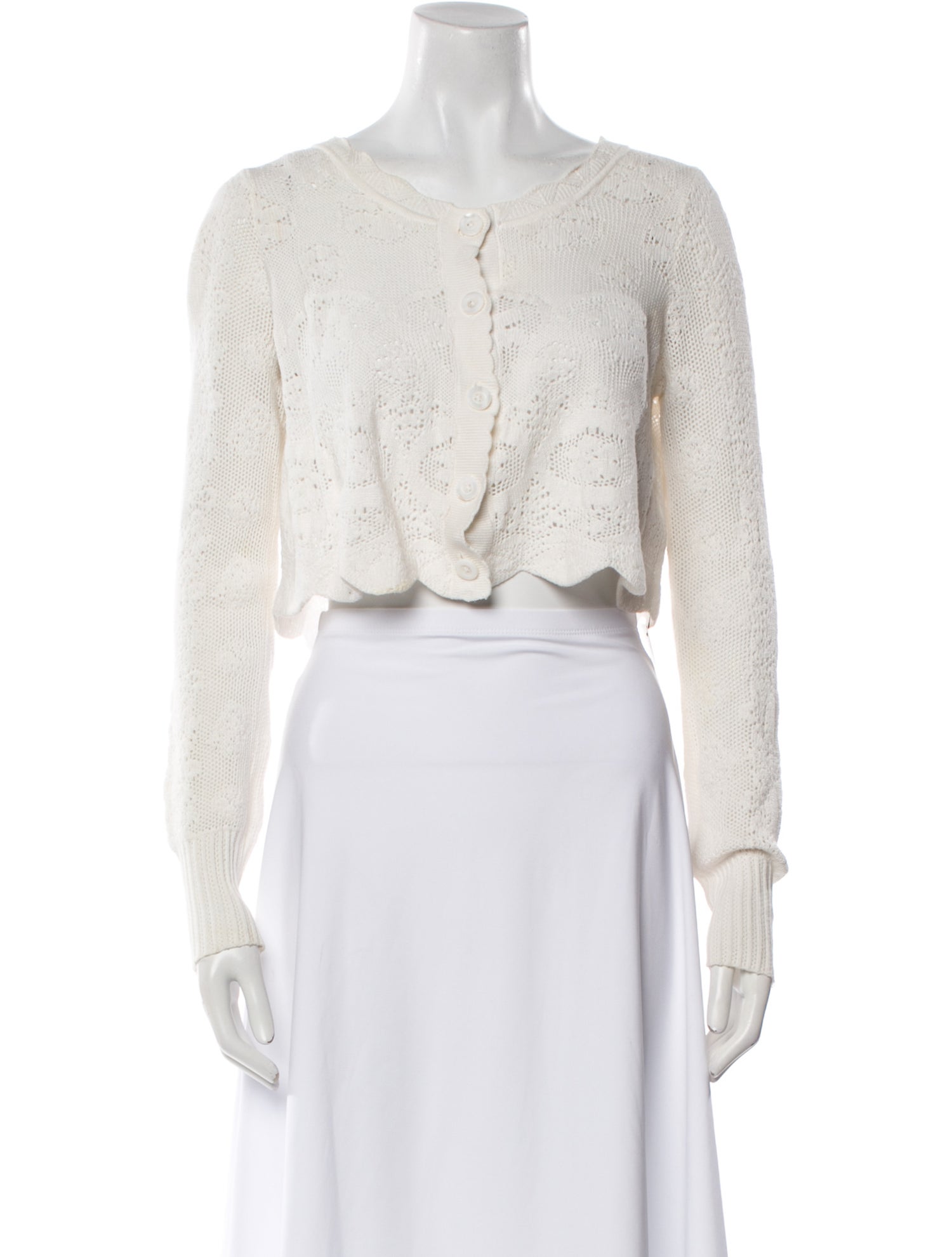 LoveShackFancy Scoop Neck Long Sleeve Crop Top