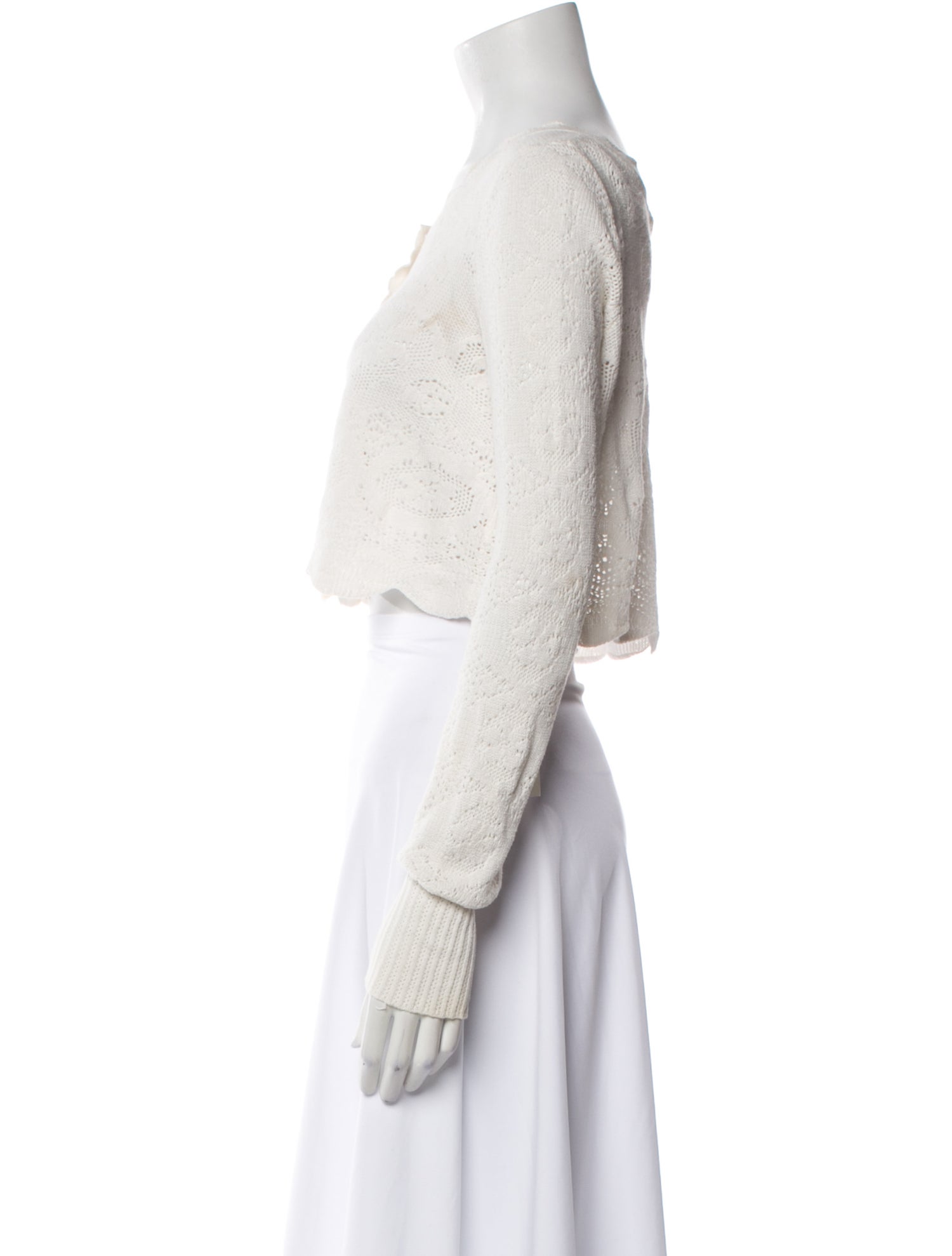 LoveShackFancy Scoop Neck Long Sleeve Crop Top