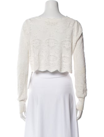 LoveShackFancy Scoop Neck Long Sleeve Crop Top