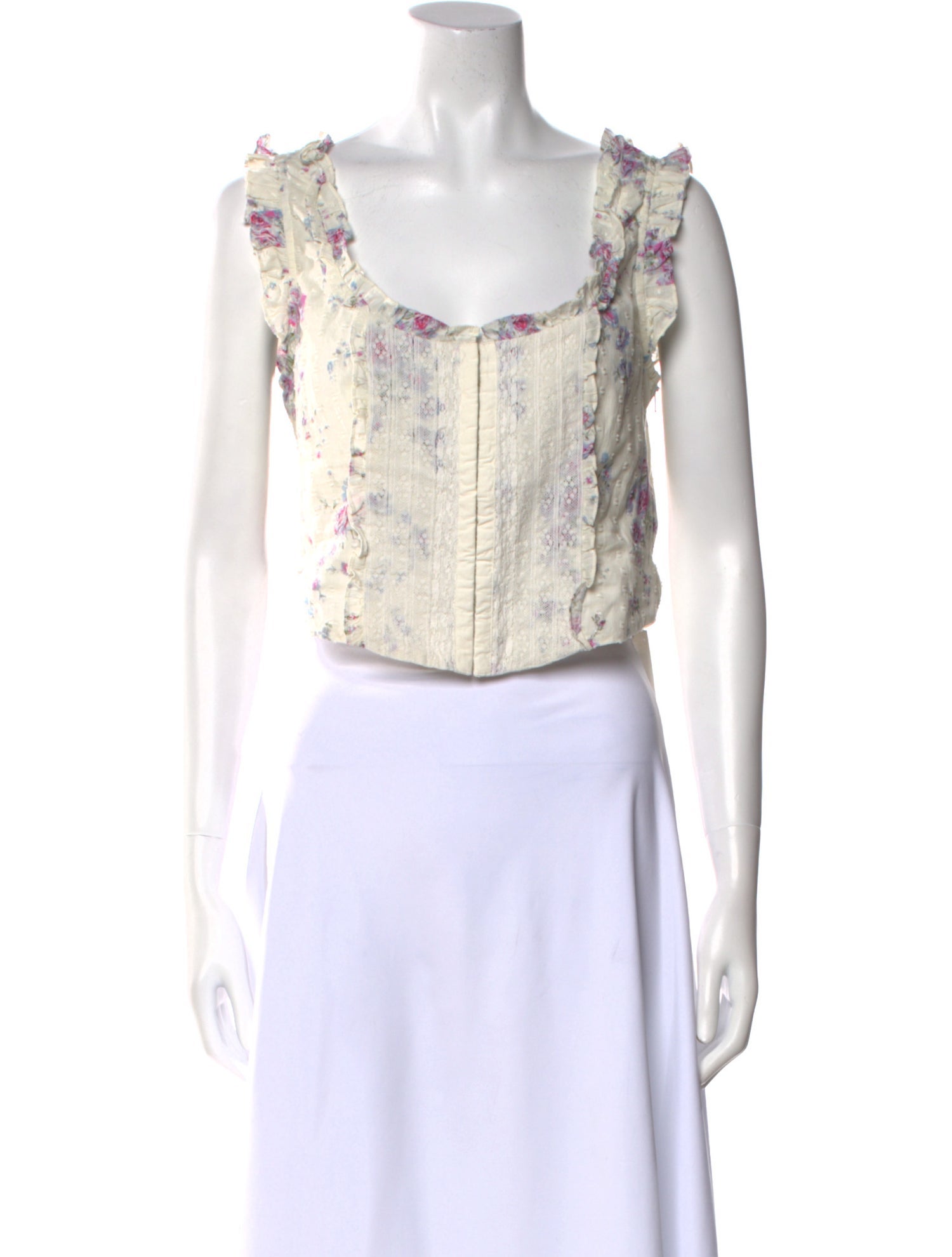 LoveShackFancy Floral Print Scoop Neck Crop Top w/ Tags