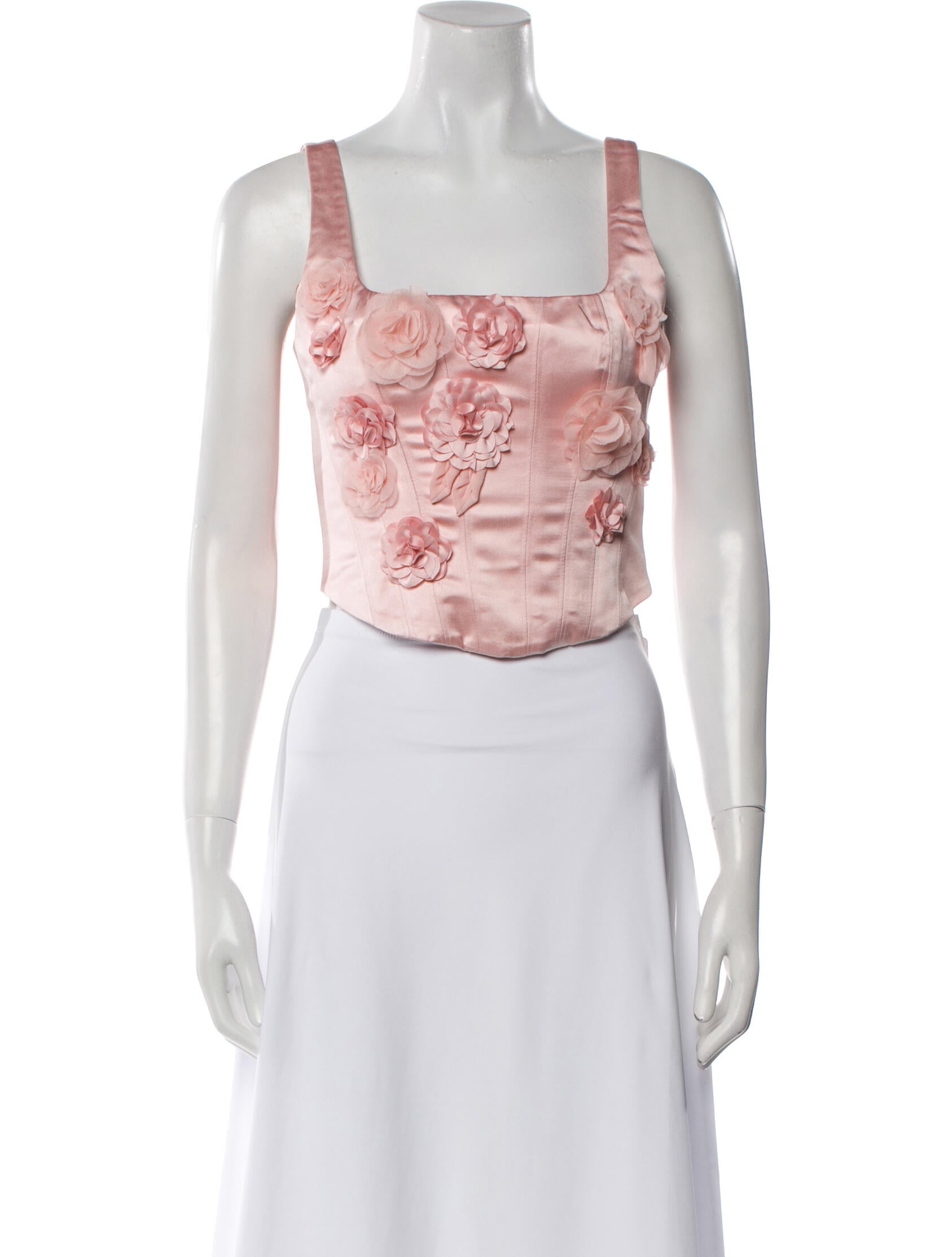 LoveShackFancy Floral Print Square Neckline Crop Top