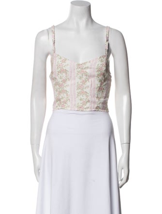 LoveShackFancy Paisley Print Square Neckline Crop Top