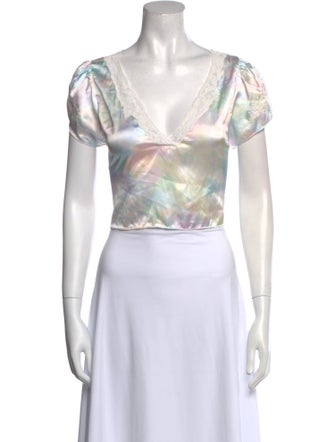 LoveShackFancy Printed V-Neck Crop Top