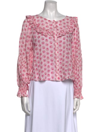 LoveShackFancy Floral Print Bateau Neckline Blouse