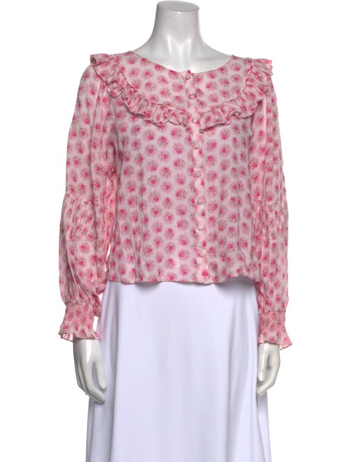 LoveShackFancy Floral Print Bateau Neckline Blouse