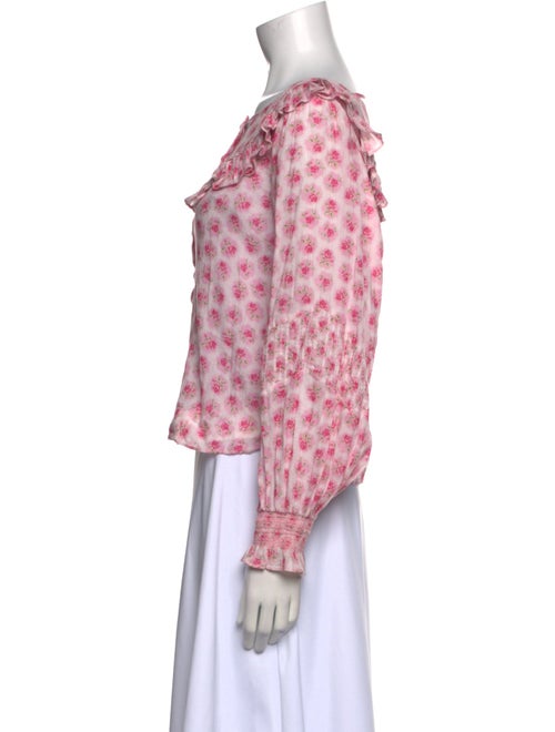 LoveShackFancy Floral Print Bateau Neckline Blouse