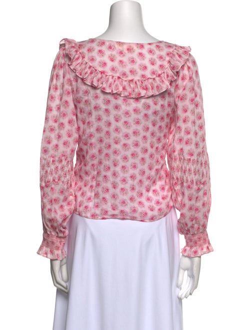 LoveShackFancy Floral Print Bateau Neckline Blouse