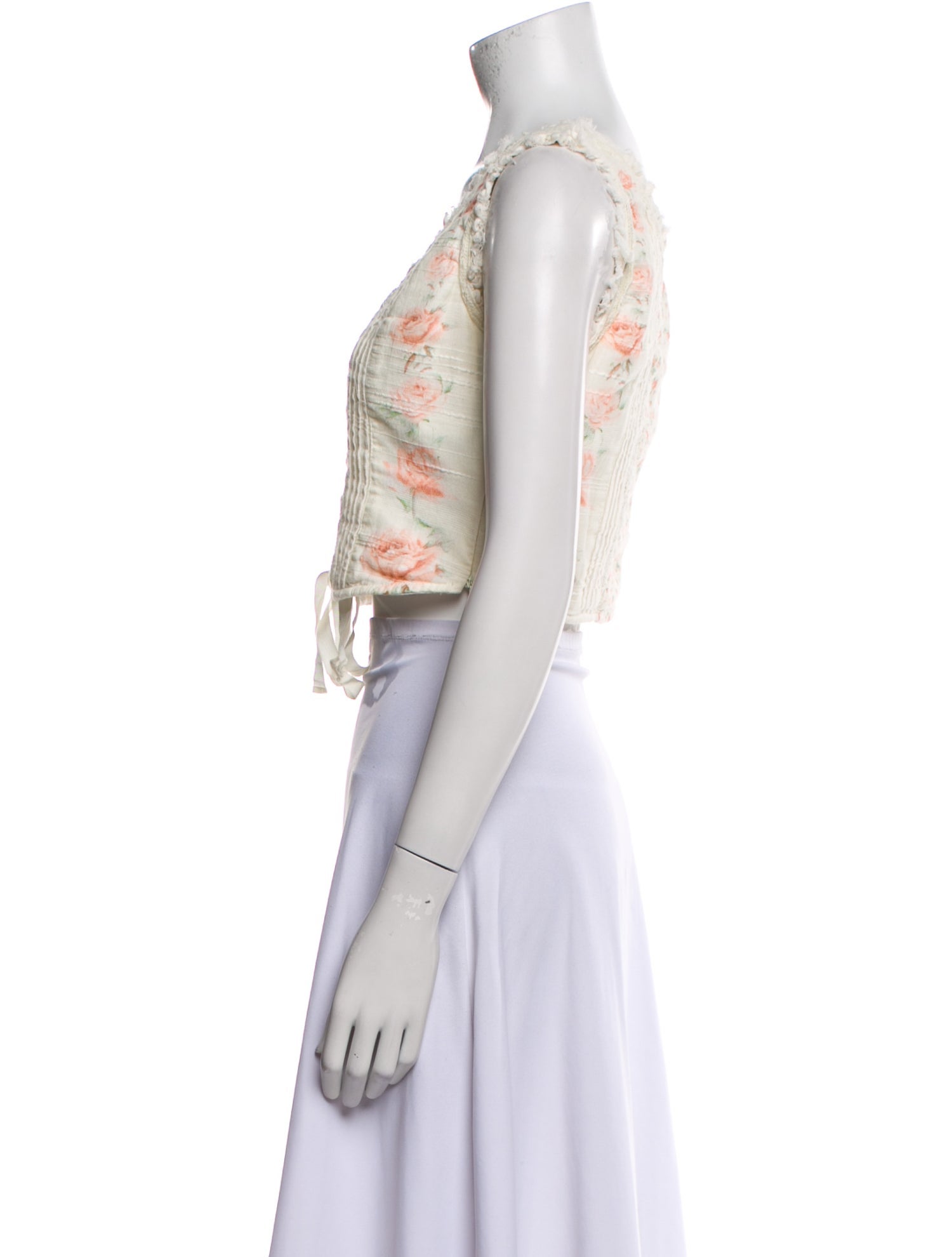 LoveShackFancy Floral Print Scoop Neck Crop Top